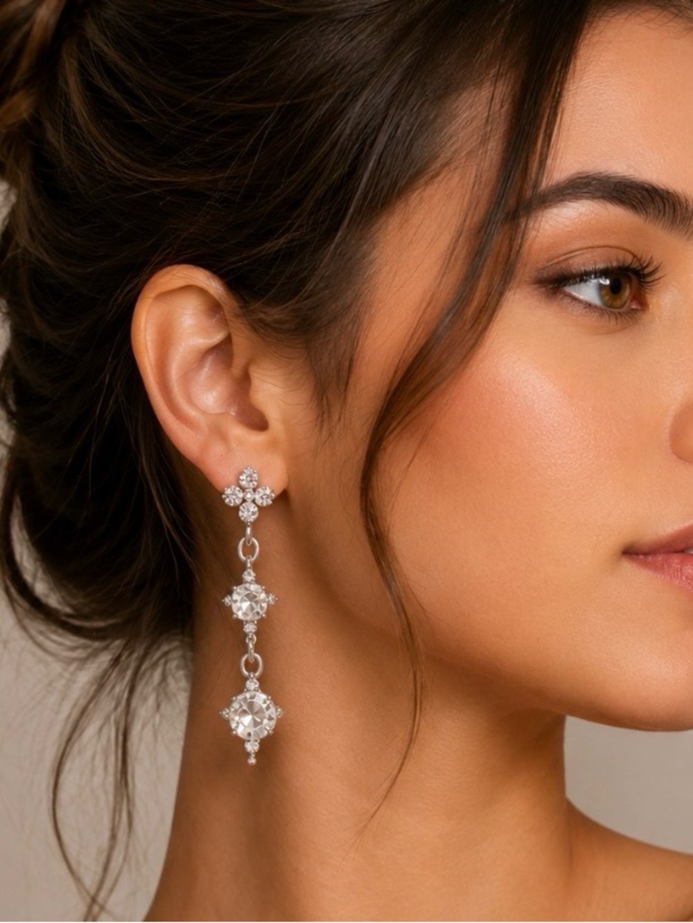 Vintage Style Drop Earrings Flower Shape Geometric Dangle Sparkly Silver Tone
